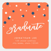 Rücksendeadresse für Orange und Blue Confetti Quadratischer Aufkleber (Vorderseite)