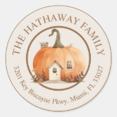 Rücksendeadresse für Pumpkin House Runder Aufkleber (Vorderseite)