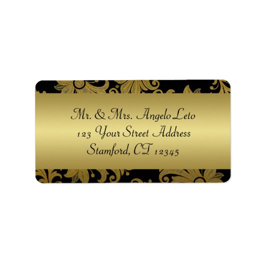 Rücksendeadresse für Schwarz, Gold, Floral Adressaufkleber (Vorne)