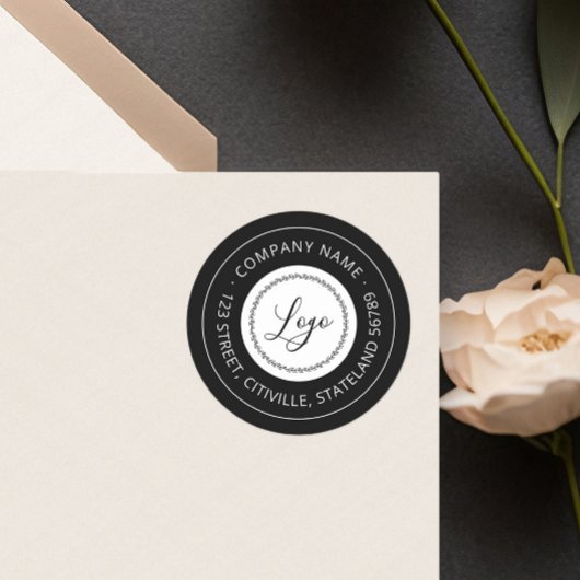 Rücksendeadresse für Schwarz-Weiß-Firmenlogo Runder Aufkleber