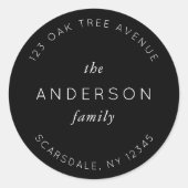 Rücksendeadresse für schwarze Familiennamen modern Runder Aufkleber (Vorderseite)