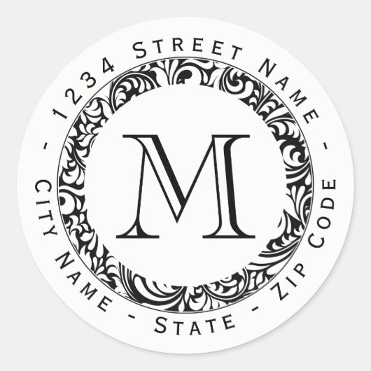 Rücksendeadresse für Schwarzweiß-Muster Runder Aufkleber (Vorderseite)