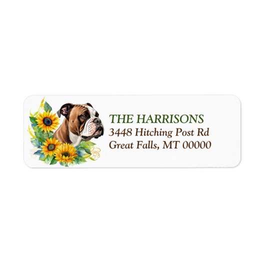 Rücksendeadresse für Sonnenblumen-Wreath-Bulldog (Vorne)