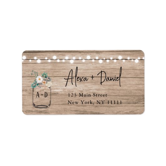 Rücksendeadresse für String Light Floral Mason Jar Adressaufkleber (Vorne)