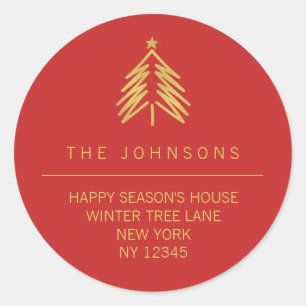 Rücksendeadresse für Weihnachtsbaum - Rot Runder Aufkleber
