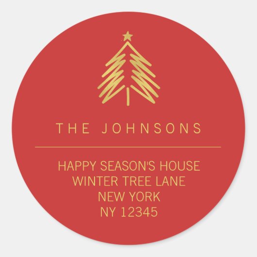 Rücksendeadresse für Weihnachtsbaum - Rot Runder Aufkleber (Vorderseite)