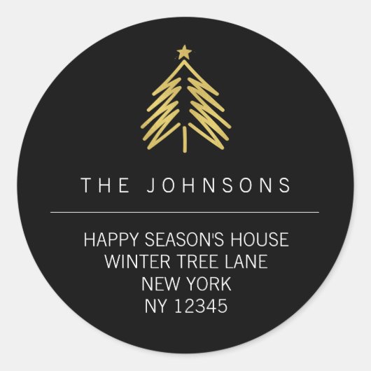 Rücksendeadresse für Weihnachtsbaum - Schwarz Runder Aufkleber (Vorderseite)