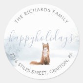 Rücksendeadresse Happy Holidays Winter Fox Runder Aufkleber (Vorderseite)