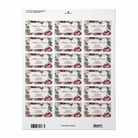 Rücksendeadresse Hochzeit Blumenblutblutschmetterl Adressaufkleber (Vorne)