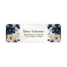 Rücksendeadresse Hochzeit Navy Blue White Blume