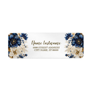 Rücksendeadresse Hochzeit Navy Blue White Blume