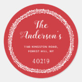 Rücksendeadresse in Rot und Weiß Runder Aufkleber (Vorderseite)