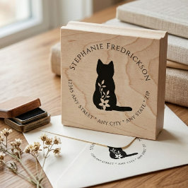 Rücksendeadresse Katze Florale Silhouette Versand Gummistempel