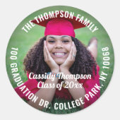 Rücksendeadresse, Klassenjahr und Foto Abschluss Runder Aufkleber (Vorderseite)