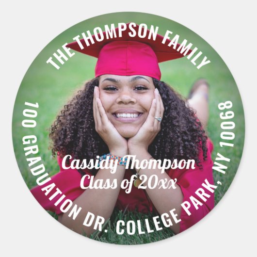 Rücksendeadresse, Klassenjahr und Foto Abschluss Runder Aufkleber (Vorderseite)