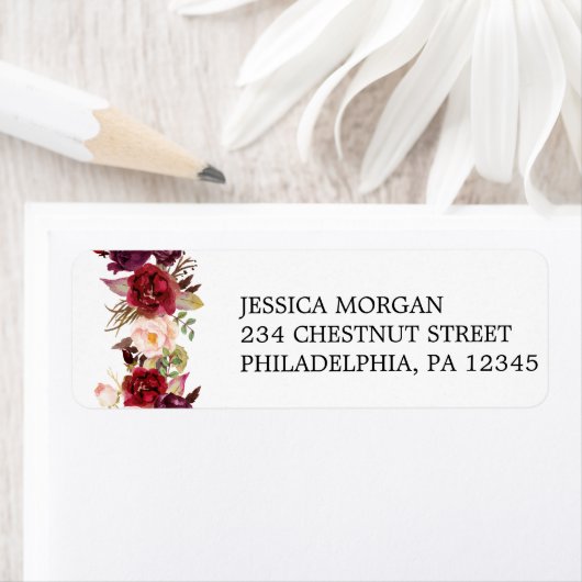 Rücksendeadresse-Label Boho Burgundy (Insitu)