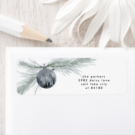 Rücksendeadresse Label Navy Bauble Weihnachtsbaum (Insitu)