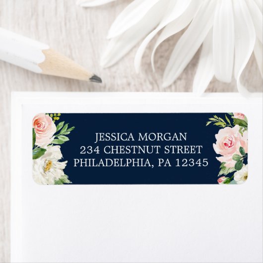 Rücksendeadresse Label Navy Blue Gold Blush (Insitu)