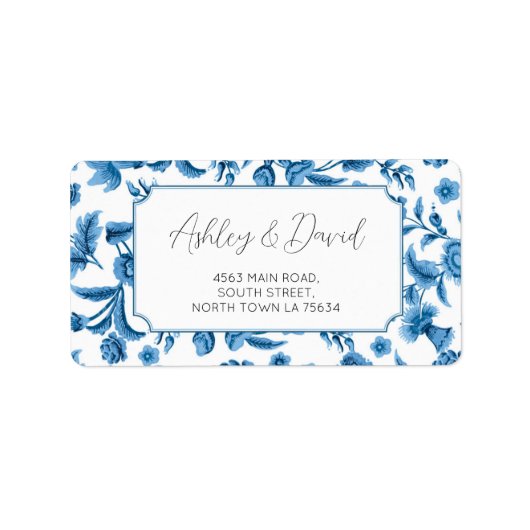 Rücksendeadresse Label Wedding Chintz Blue & White Adressaufkleber (Vorne)