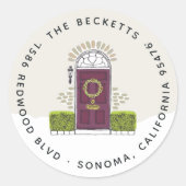 Rücksendeadresse lila Door Holiday Runder Aufkleber (Vorderseite)