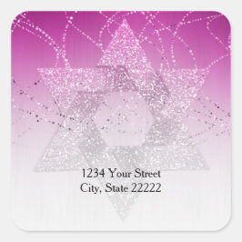 Rücksendeadresse Magenta Pink Glittery Star von Da Quadratischer Aufkleber
