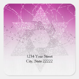 Rücksendeadresse Magenta Pink Glittery Star von Da Quadratischer Aufkleber