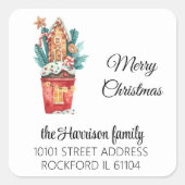 Rücksendeadresse Magic Gingerbrot Candy House Quadratischer Aufkleber (Vorderseite)