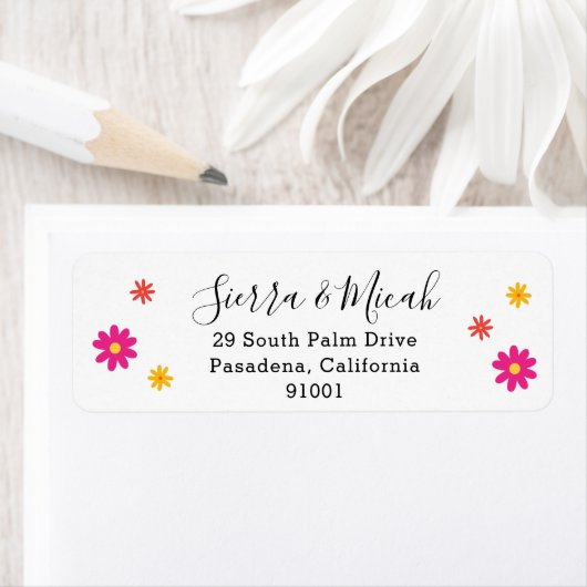 Rücksendeadresse mit rosa und gelben Blumen (Insitu)