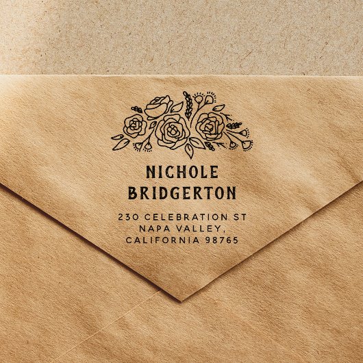 Rücksendeadresse mit rustikalem Blumenmuster Holz Gummistempel