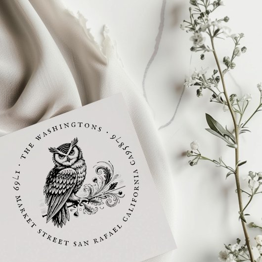 Rücksendeadresse mit Vintagen Eule-Familiennamen Gummistempel