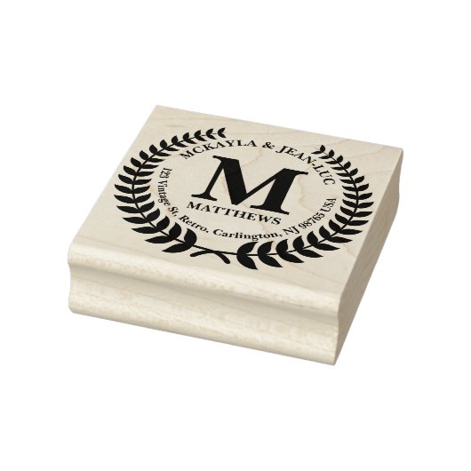 Rücksendeadresse Monogram Classic Laurel Wreath Gummistempel (Stempel)