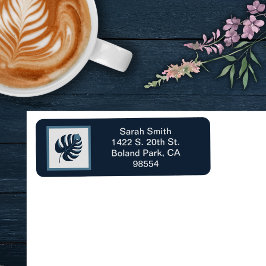 Rücksendeadresse Navy Blue & White Monstera Leaf