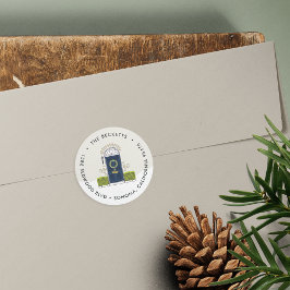 Rücksendeadresse Navy Door Holiday Runder Aufkleber