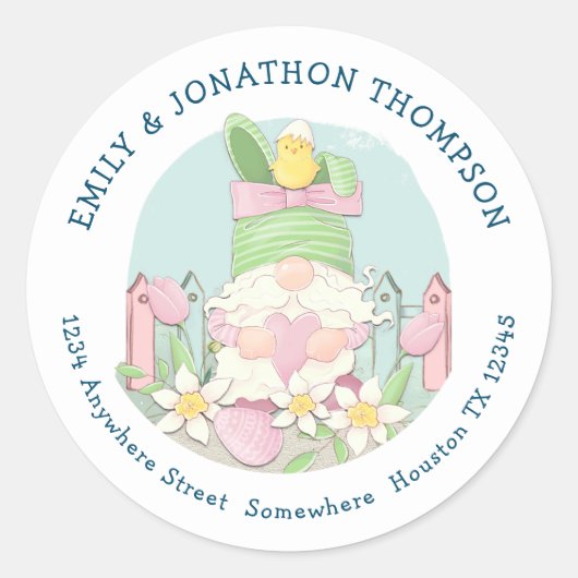 Rücksendeadresse "niedlicher Ostergenom" Rosa Aqua Runder Aufkleber (Vorderseite)