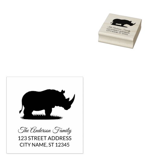 Rücksendeadresse | Personalisierte Rhino-Silhouett Gummistempel (Stempel)