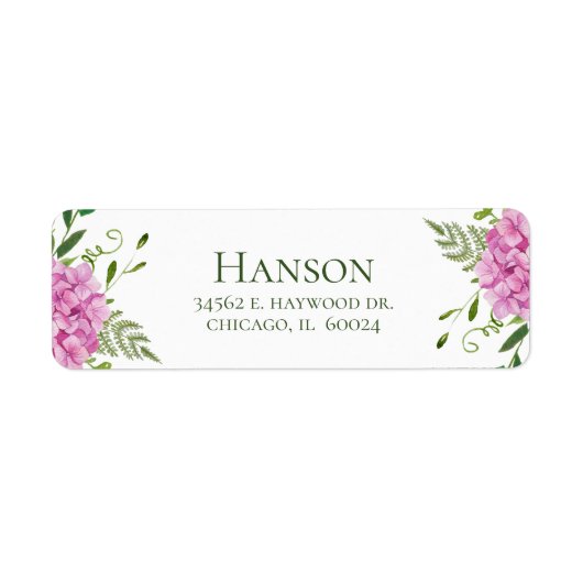 Rücksendeadresse Pink Hydrangeas 80. Geburtstag (Vorne)