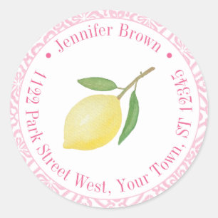 Rücksendeadresse Pink und Weiß Positano Lemon Runder Aufkleber