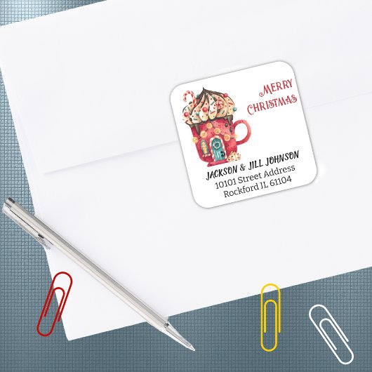 Rücksendeadresse Red Ice Cream Swirl Maggiore Hous Quadratischer Aufkleber