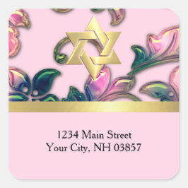 Rücksendeadresse Rosa Marine und grüne Damaskus Quadratischer Aufkleber