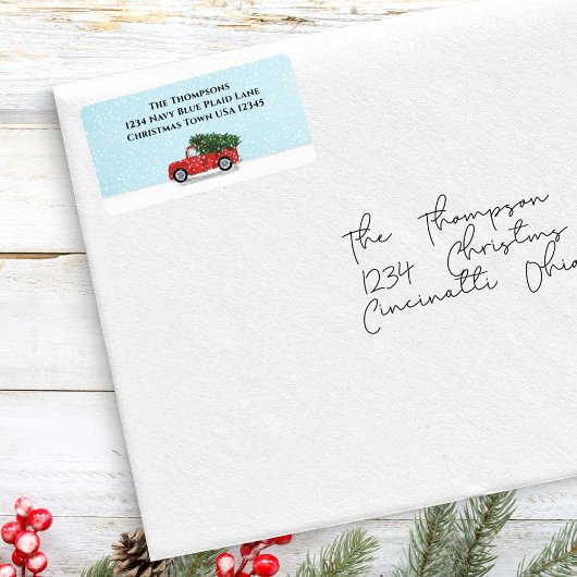 Rücksendeadresse Roter LKW Weihnachten Adressaufkleber