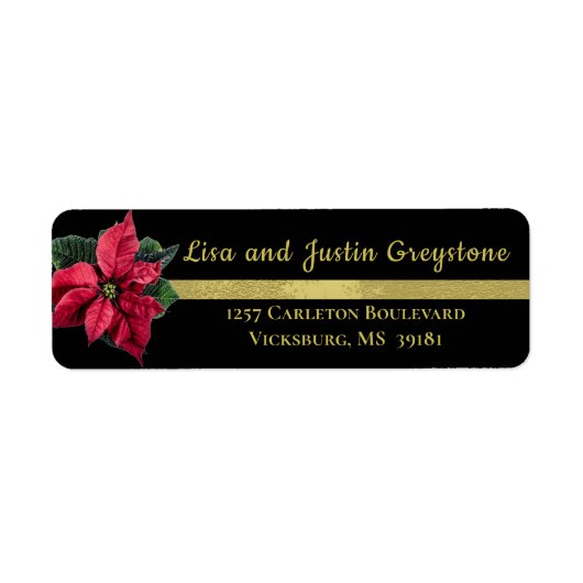 Rücksendeadresse Schwarz/Gold und Rote Poinsettia (Vorne)