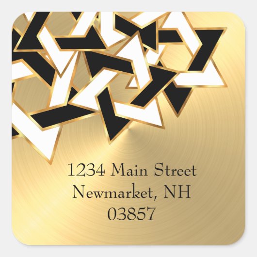 Rücksendeadresse Schwarz-weiß Star von David Gold Quadratischer Aufkleber (Vorderseite)