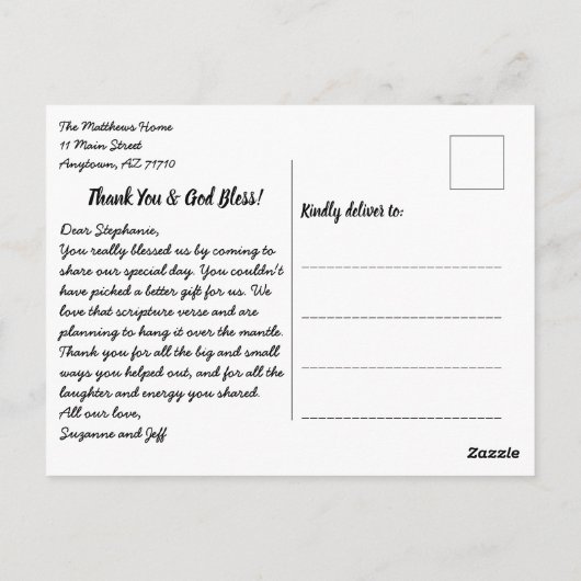 Rücksendeadresse Script Wedding Foto Vielen Dank Postkarte (Rückseite)