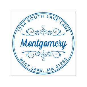 Rücksendeadresse-Skript-Herz-Blumenfamilienname Permastempel