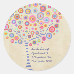 Rücksendeadresse-Süßigkeits-Retro Baum-Aufklebe Runder Aufkleber