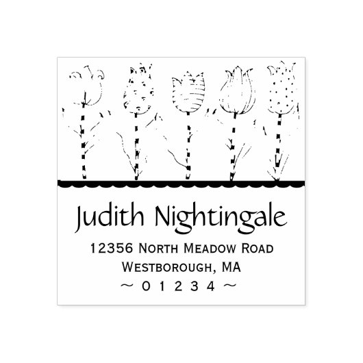Rücksendeadresse Tulip Floral Elegantes Skript Gummistempel (Prägung)