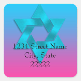 Rücksendeadresse Türkis bis Rosa Ombre mit Star Quadratischer Aufkleber