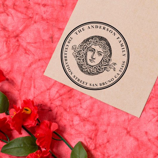 Rücksendeadresse Vintager Medusa-Familienname Gummistempel
