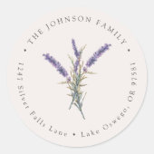 Rücksendeadresse von Aquarelllavender-Blume Runder Aufkleber (Vorderseite)