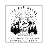 Rücksendeadresse von Bergbauten und Pinienwäldern Gummistempel (Prägung)